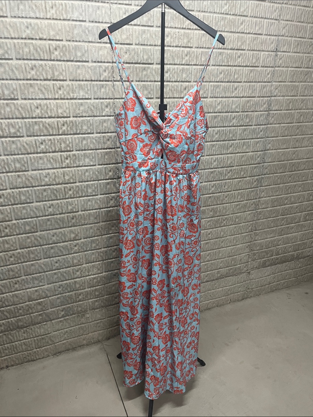 Cupshe Light Blue Maxi Dress with Coral Floral Print